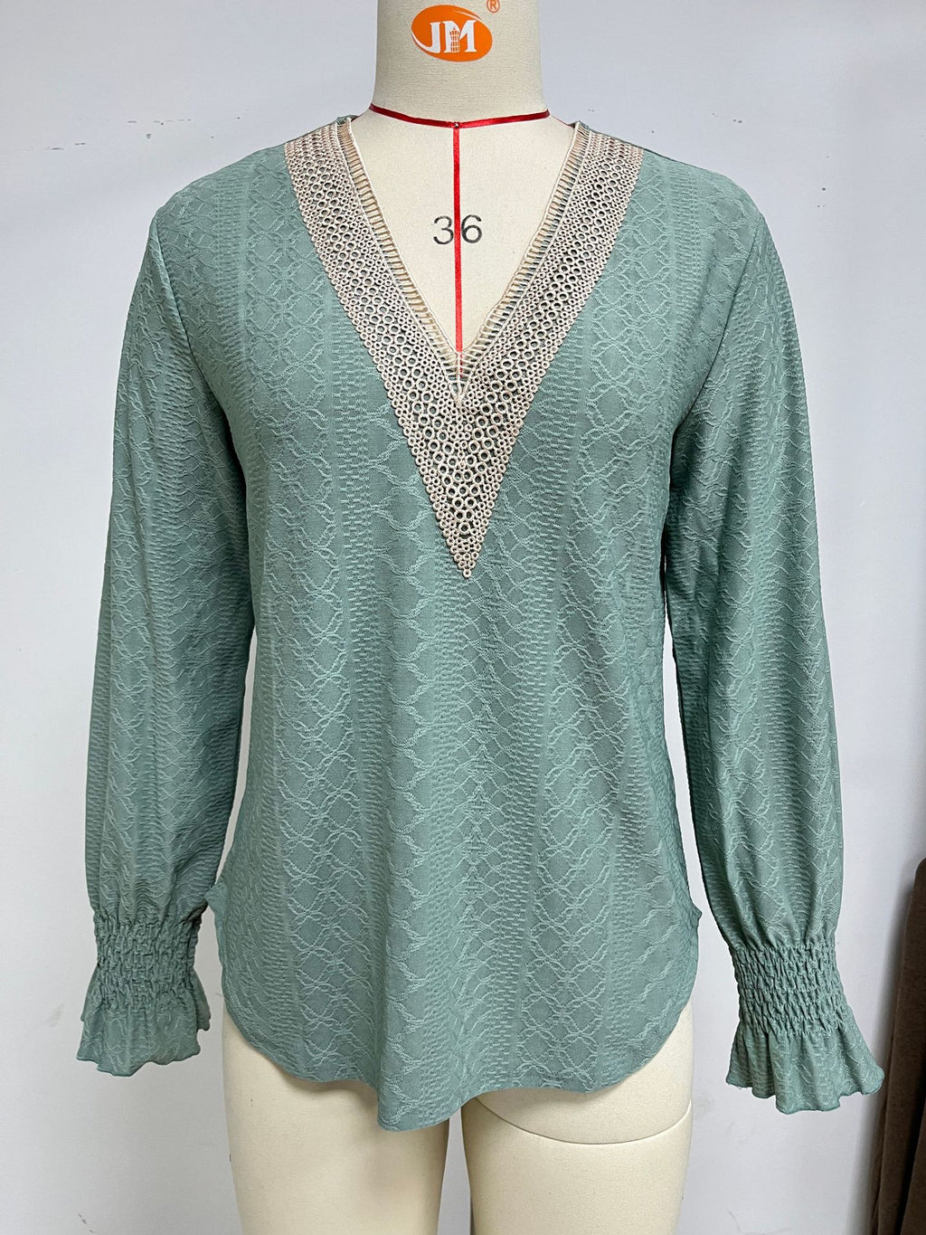Women's Lace-Trim V-Neck Long-Sleeve Top – Relaxed Blouse