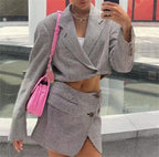 Women's French Casual Small Plaid Coordinated Two-Piece Set