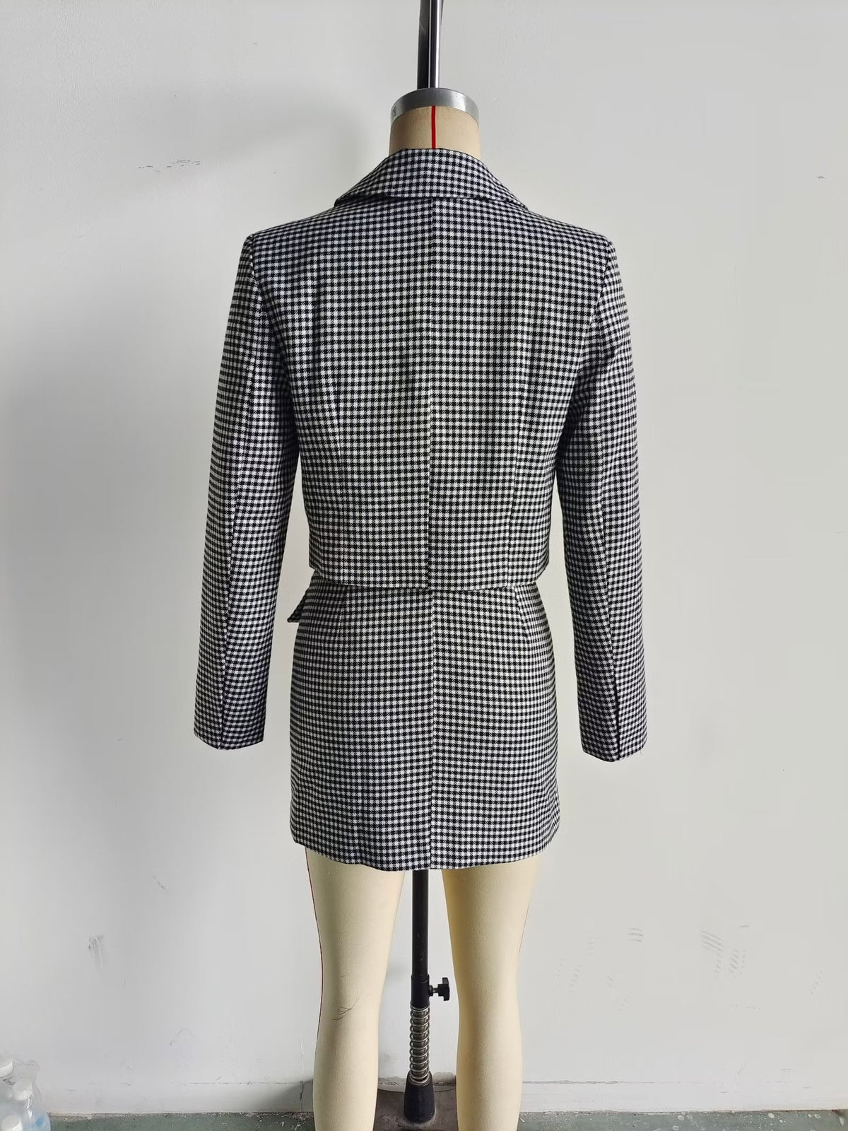 Women's French Casual Small Plaid Coordinated Two-Piece Set