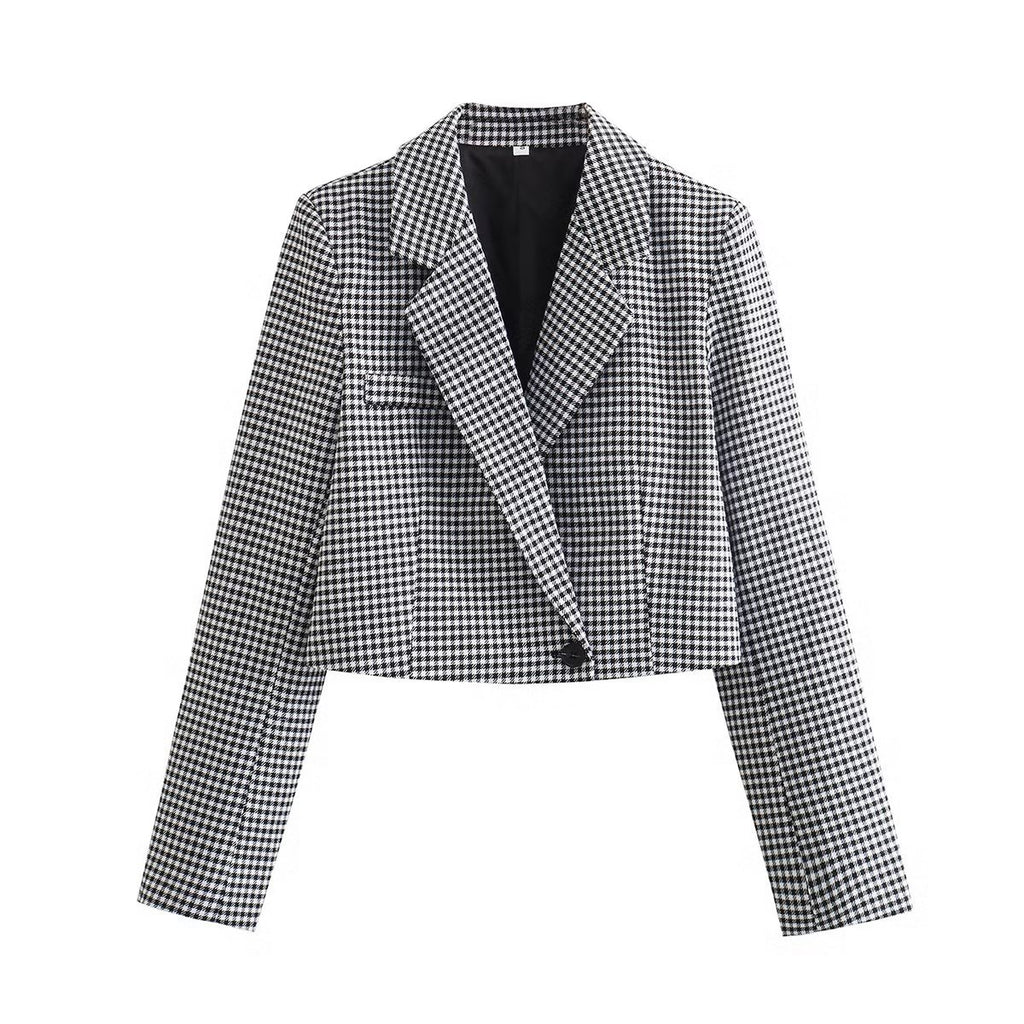 Women's French Casual Small Plaid Coordinated Two-Piece Set