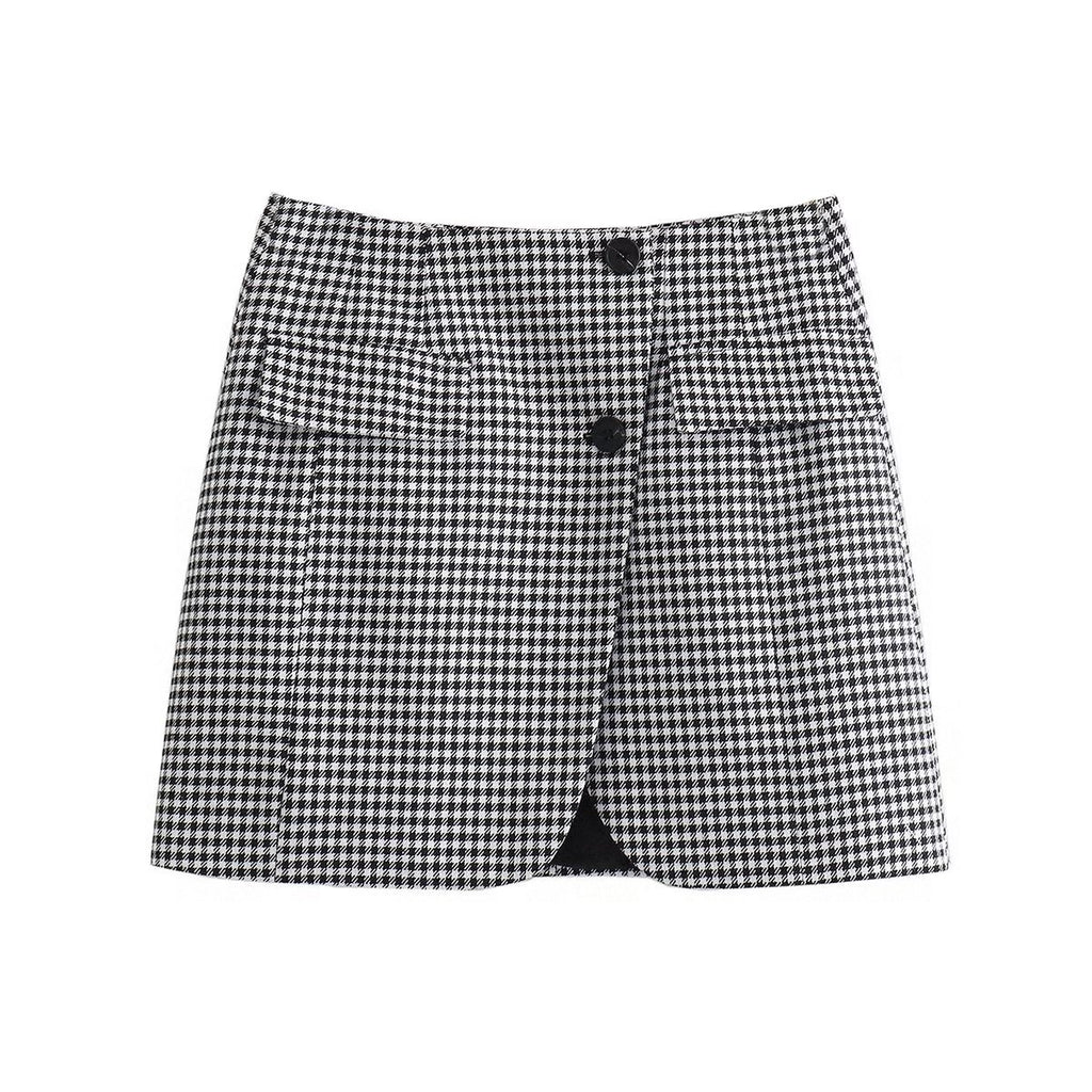 Women's French Casual Small Plaid Coordinated Two-Piece Set