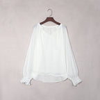 Women's V-Neck Chiffon Blouse – Loose Long Sleeve