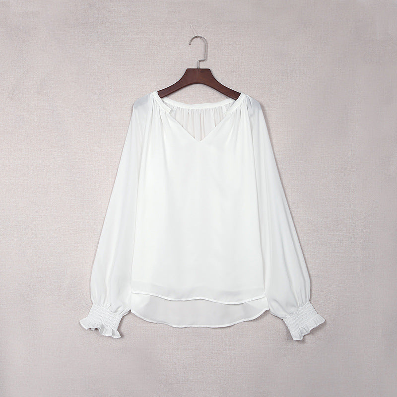 Women's V-Neck Chiffon Blouse – Loose Long Sleeve