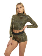 Women's Rhinestone Sequin Mock Neck Crop Top