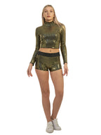 Women's Rhinestone Sequin Mock Neck Crop Top
