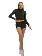 Women's Rhinestone Sequin Mock Neck Crop Top