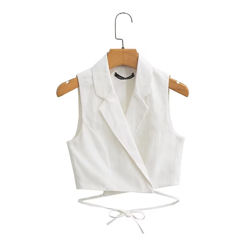 Women's Tailored Collar Sleeveless Lace Up Two Color Blended Vest
