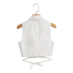 Women's Tailored Collar Sleeveless Lace Up Two Color Blended Vest