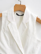 Women's Tailored Collar Sleeveless Lace Up Two Color Blended Vest