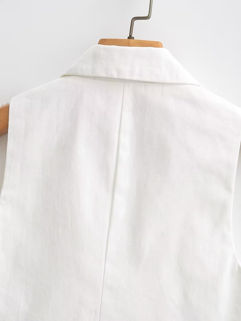 Women's Tailored Collar Sleeveless Lace Up Two Color Blended Vest