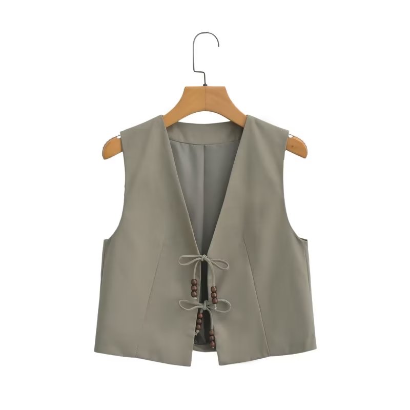 Women's Beaded Lace-Up Short Vest