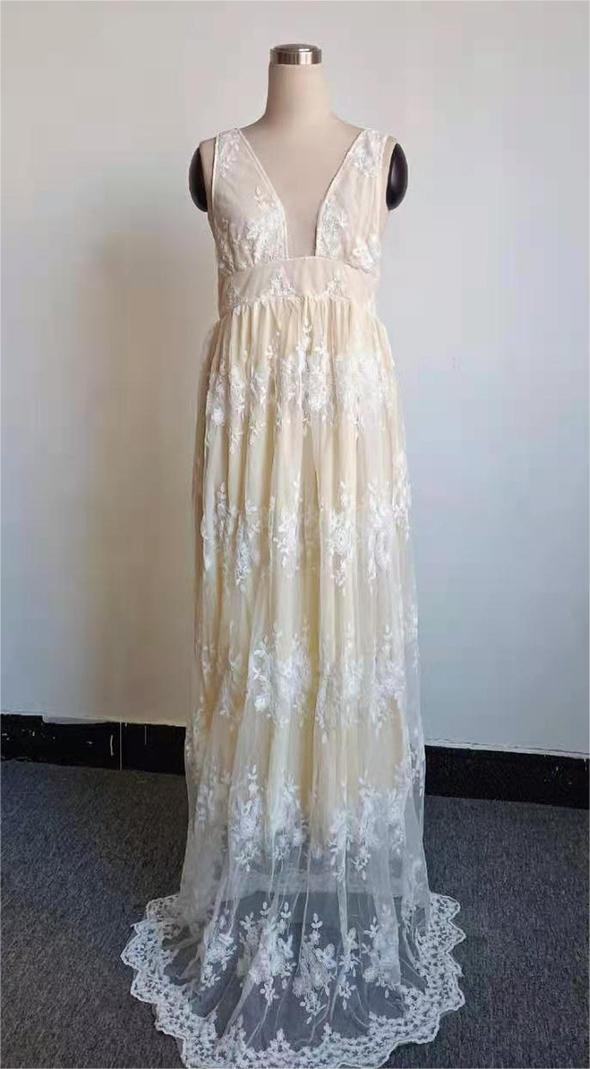 Floral Lace V-Neck Backless A-Line Maxi Dress