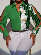 Women’s Floral Cutout Stitching Long Sleeve Blouse