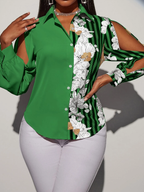 Women’s Floral Cutout Stitching Long Sleeve Blouse