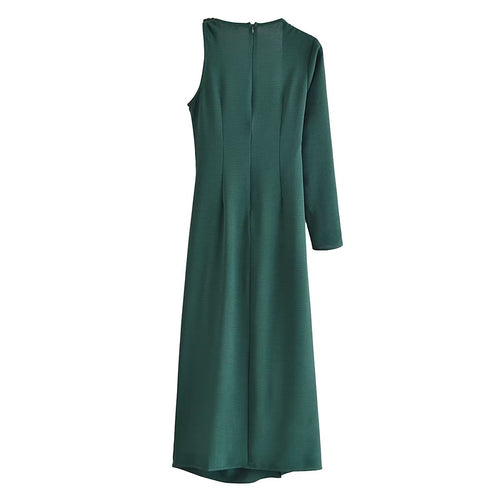 Women Elegant Tint Metal Ornament Asymmetric Dress
