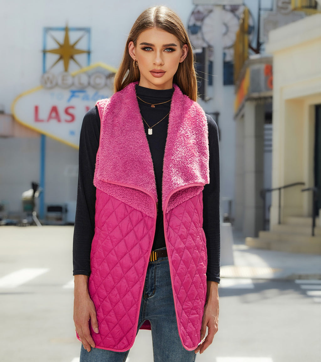Plush Stitching Sleeveless Cardigan Vest