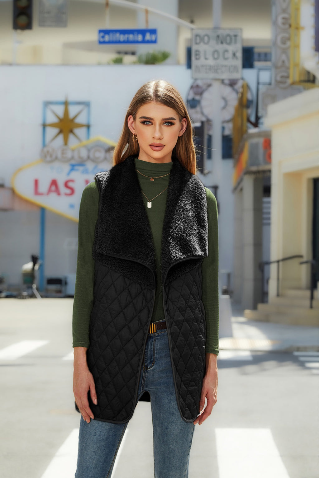 Plush Stitching Sleeveless Cardigan Vest