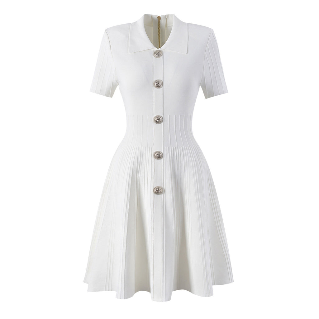 Cotton Collared Short-Sleeve A-Line Mini Dress