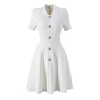 Cotton Collared Short-Sleeve A-Line Mini Dress