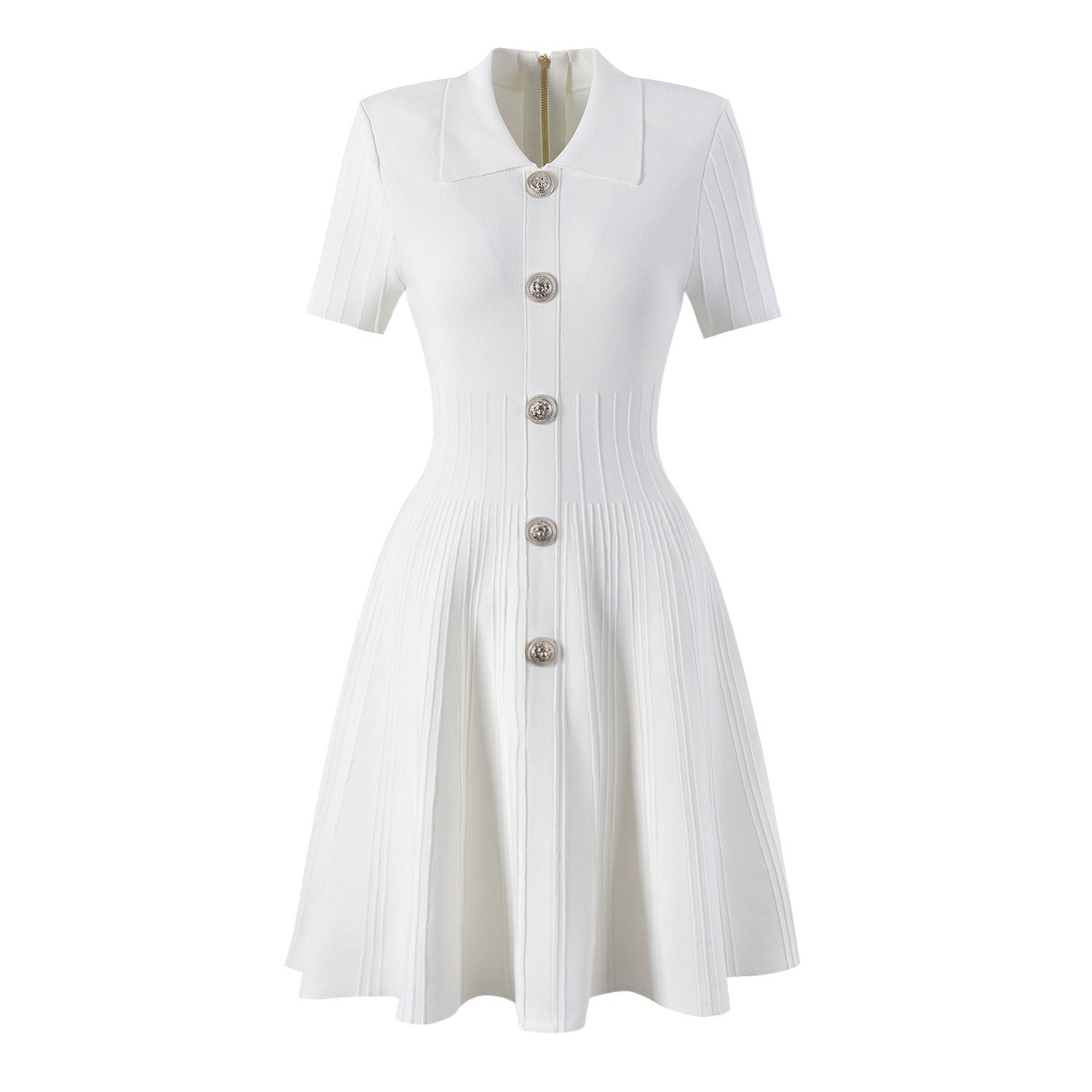 Cotton Collared Short-Sleeve A-Line Mini Dress