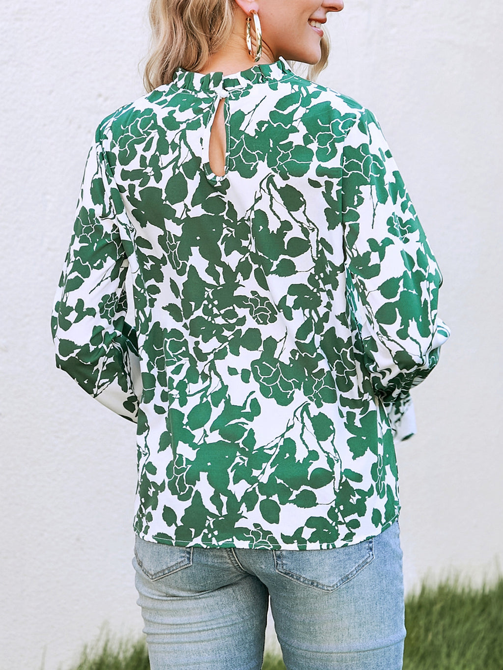 Women's Floral Ruffle Shirt – Long-Sleeve Casual Blouse