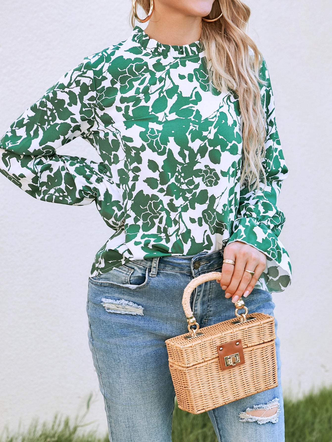 Women's Floral Ruffle Shirt – Long-Sleeve Casual Blouse