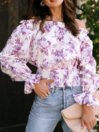 Women's Floral Off-Shoulder Blouse – Long-Sleeve Printed Top