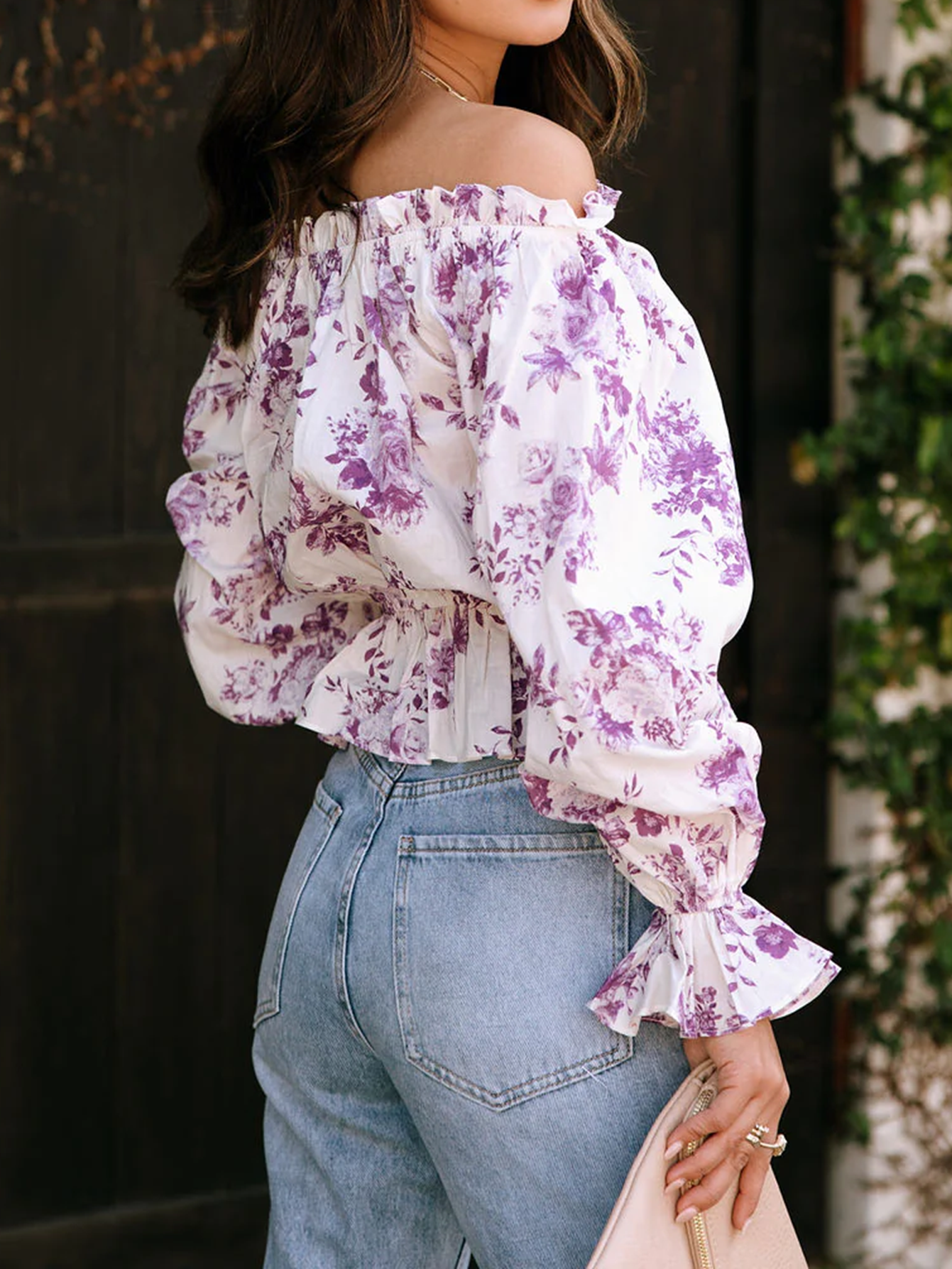 Women's Floral Off-Shoulder Blouse – Long-Sleeve Printed Top