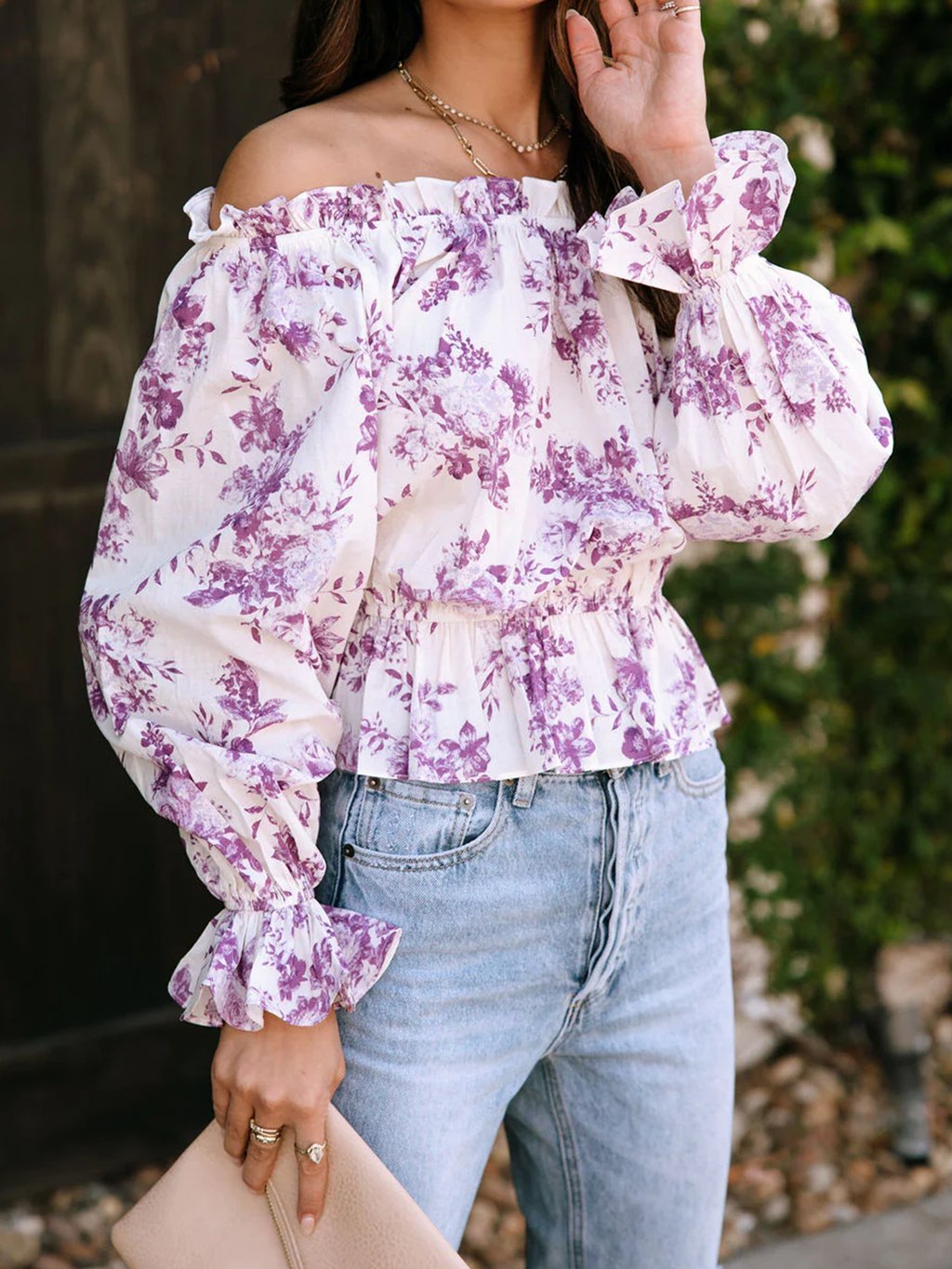 Women's Floral Off-Shoulder Blouse – Long-Sleeve Printed Top