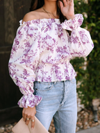 Women's Floral Off-Shoulder Blouse – Long-Sleeve Printed Top