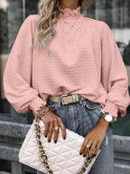 Women's Mock-Neck Long-Sleeve Top – Slim Knit Layer