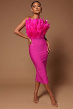 Women's Feather-Trim Strapless Bodycon Midi Dress