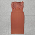 Women's Feather-Trim Strapless Bodycon Midi Dress