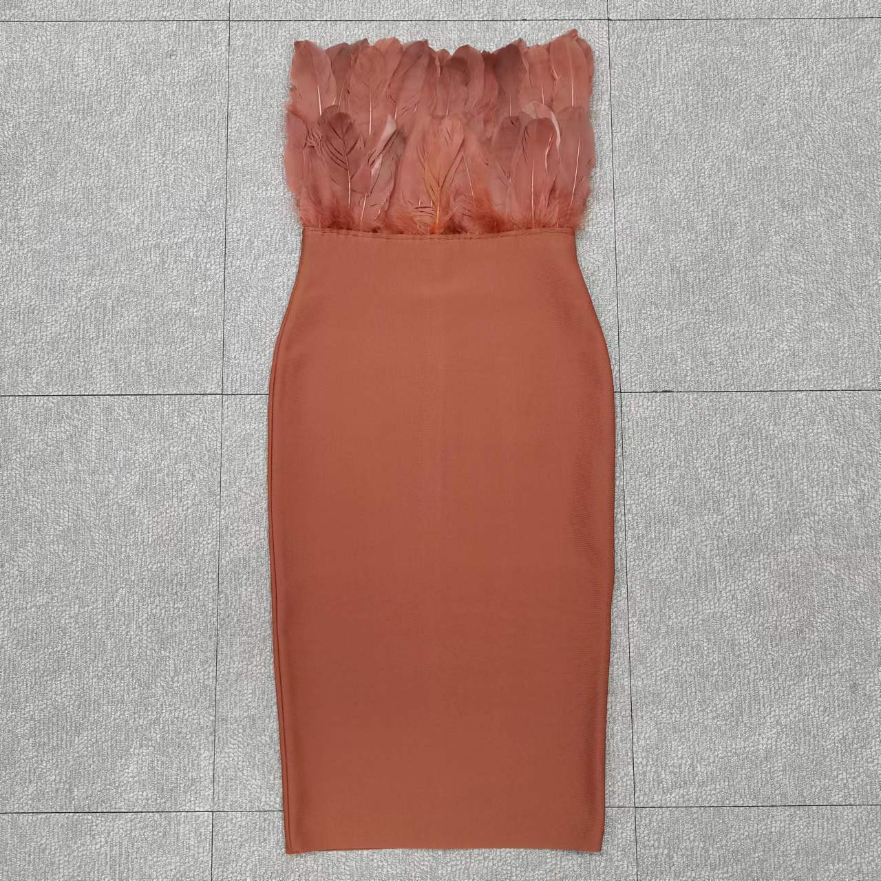 Women's Feather-Trim Strapless Bodycon Midi Dress