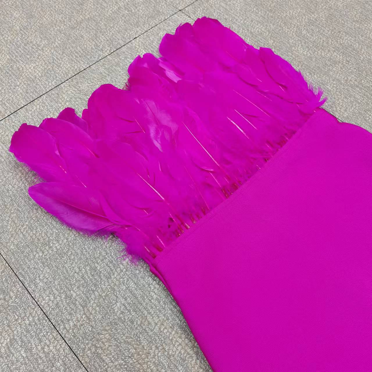 Women's Feather-Trim Strapless Bodycon Midi Dress