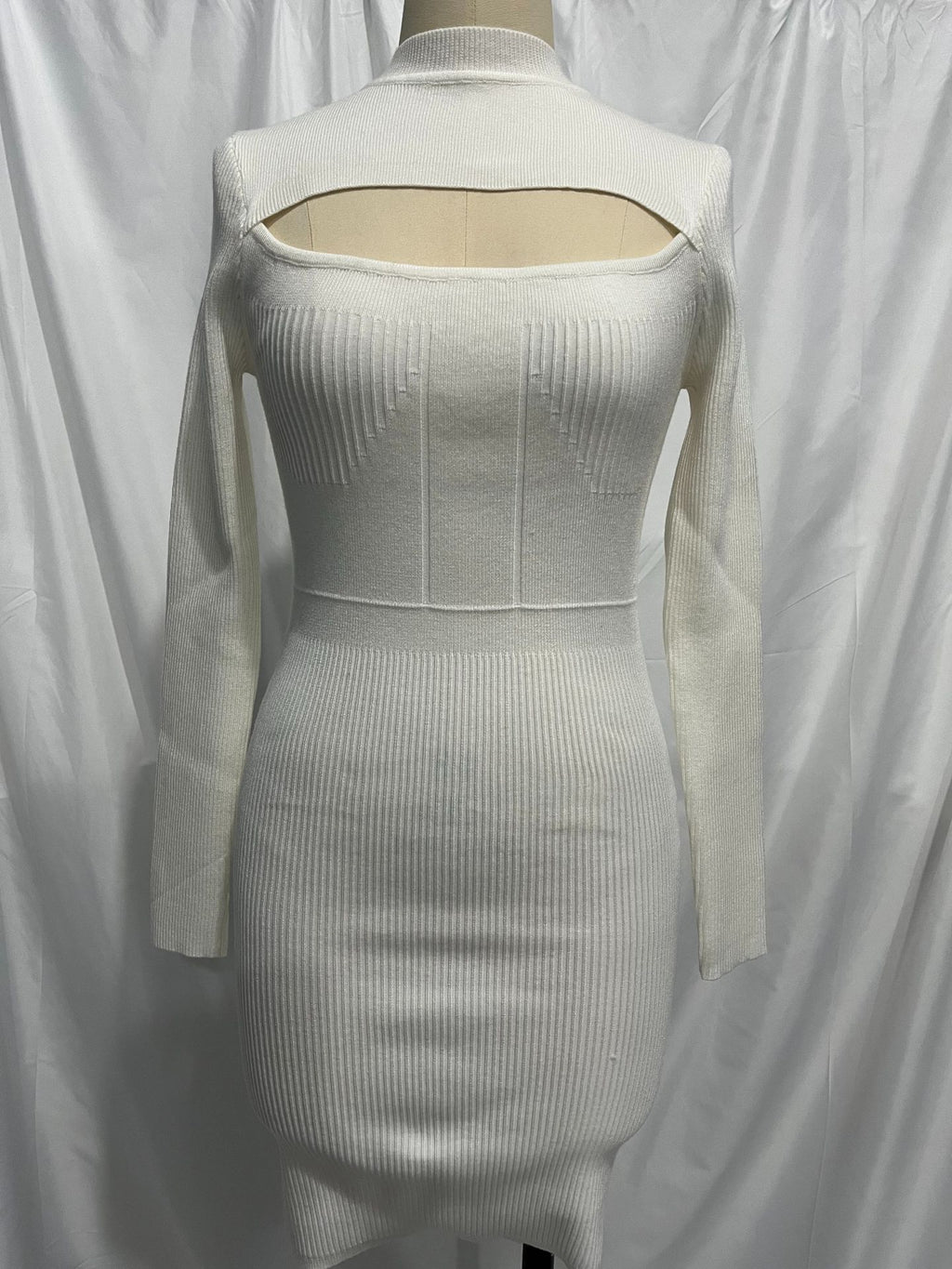 Crew-Neck Cutout Long-Sleeve Knit Bodycon Mini Dress