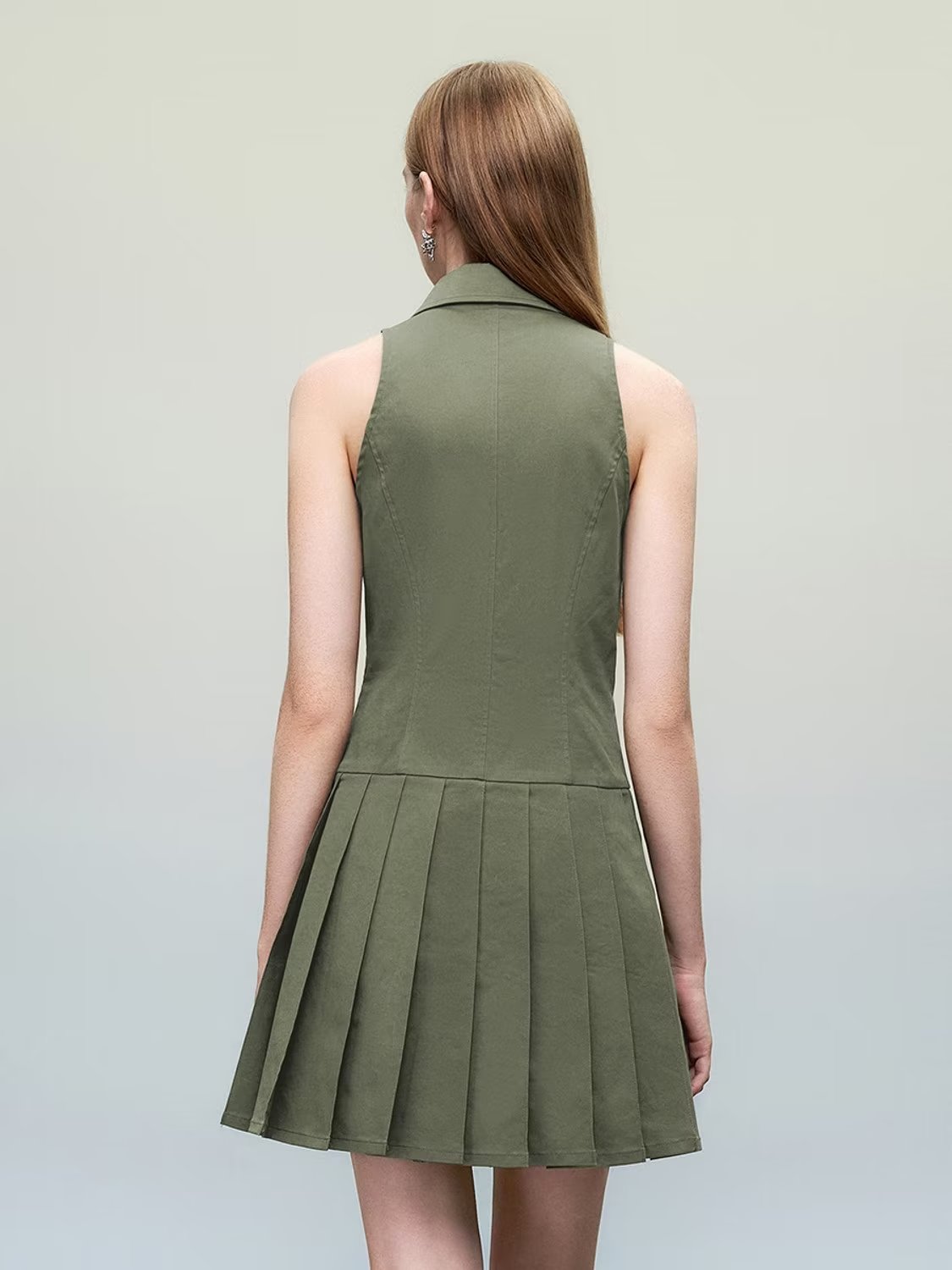 Sexy V neck Halter Backless Dress Women Summer Sexy Waist Trimming Sleeveless Pleated Dress
