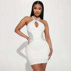 Rhinestone Halter Cutout Bodycon Mini Dress