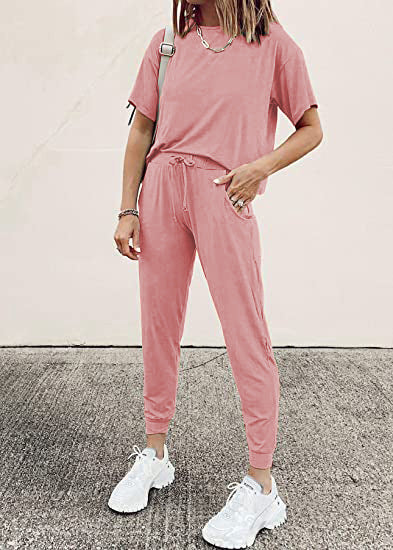 Autumn Winter Home Loose Solid Color Short-Sleeve Casual Suit Set