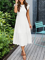 Popular Pinfei Flounced Sleeve Pleating Layered Short Sleeve Large