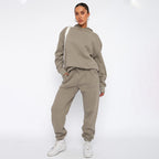 Autumn Winter Solid Color Hooded Long-Sleeve Sweater Casual Trousers Suit Set