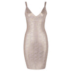 Women's Clothes Bandage One-Piece Dress Gold V Neck Evening