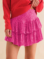 Sequin Autumn Solid Color Pleated Skirt