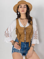 Women’s Brown Tassel Lace Up Tank Top