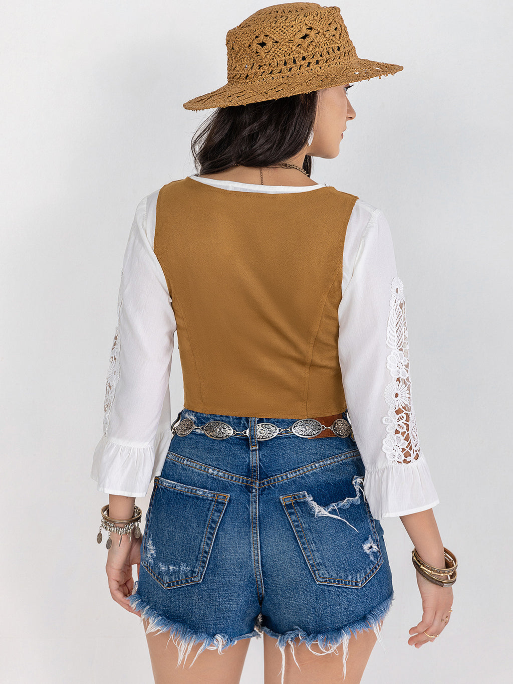 Women’s Brown Tassel Lace Up Tank Top