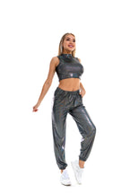 Women's Hip Hop Trousers Women Shiny Breathable Elastic Waist Casual Pants Women