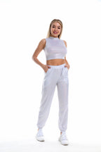 Women's Hip Hop Trousers Women Shiny Breathable Elastic Waist Casual Pants Women
