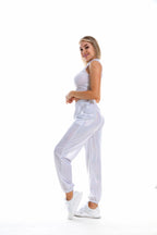 Women's Hip Hop Trousers Women Shiny Breathable Elastic Waist Casual Pants Women