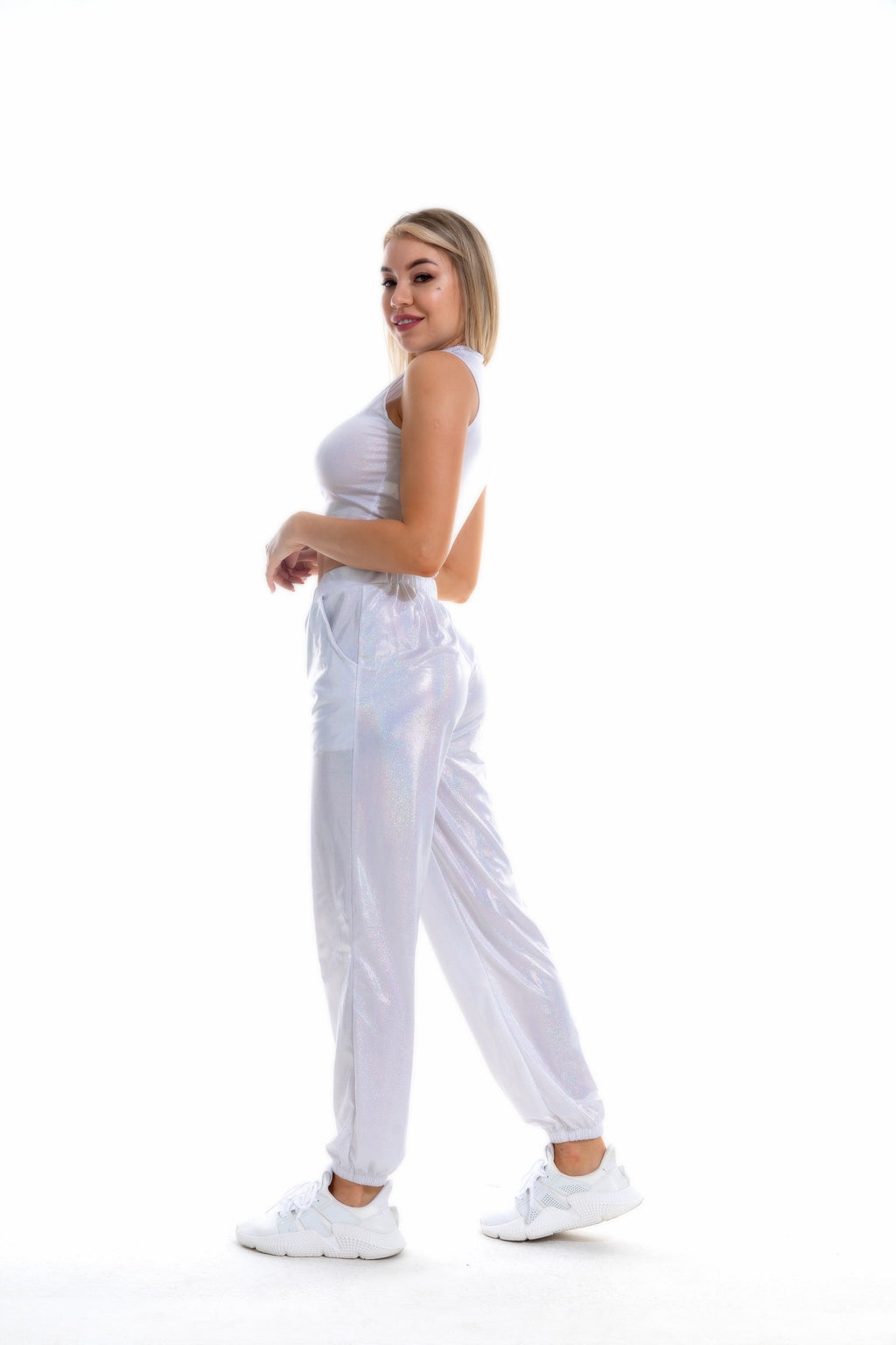 Women's Hip Hop Trousers Women Shiny Breathable Elastic Waist Casual Pants Women