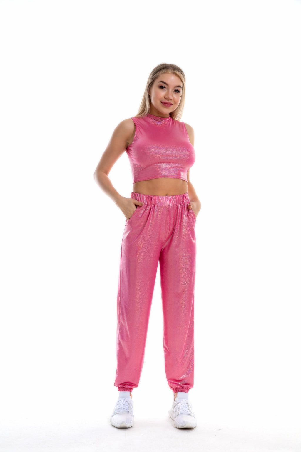 Women's Hip Hop Trousers Women Shiny Breathable Elastic Waist Casual Pants Women